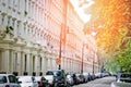 Row of beautiful white edwardian houses in Kensington, London