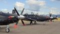 Row of Beechcraft T-6 II Texan trainer planes flown by the New Zealand `Black Falcons`