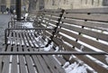 Row of the benches in the prespective with blurred background