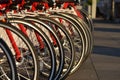 Row of bicycle wheels, headlights Royalty Free Stock Photo