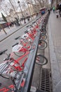 Row of bicycles Bicing sharing system