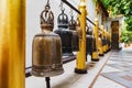 A row of Big brass bell in the temple Royalty Free Stock Photo