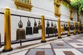 A row of Big brass bell in the temple Royalty Free Stock Photo