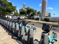 Row of Biki Bikeshare in Ala Moana Beach Park Royalty Free Stock Photo