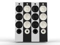 Row of black and white speakers - front view Royalty Free Stock Photo