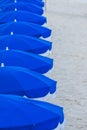 Row of blue beach umbrellas Royalty Free Stock Photo