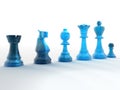 Row of blue chess pieces
