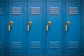 Row of Blue High School Lockers, Closed