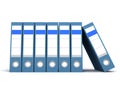 A row of blue office folders on white background