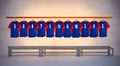 Row of Blue and Red Football Shirts 3-5 Royalty Free Stock Photo