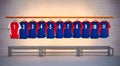 Row of Blue and Red Football Shirts Royalty Free Stock Photo