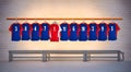 Row of Blue and Red Football Shirts 3-5 Royalty Free Stock Photo