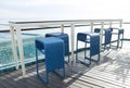 Row of blue weave bar stools Royalty Free Stock Photo