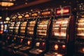 A Row of Blurry View of Slot Machine Winning Big.