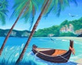 Row boat on the beach oil painting on canvas Royalty Free Stock Photo