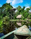 A row boat on a lake in the Amazon rainforest. Tambopata, Peru Royalty Free Stock Photo