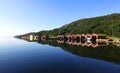 Row of boathouses in Scandinavia Royalty Free Stock Photo