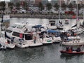 Row of Boats tied together in McCovey Cove