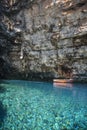 Row boats used to conduct tours inside the Melissani Lake Cave Kefaloni