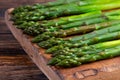 Row of boiled fresh organic green asparagus Royalty Free Stock Photo