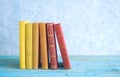 Row of books,blue background Royalty Free Stock Photo