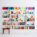 A row of books on a shelf color bookshelve white background rainbow book on the shelf AI Generative