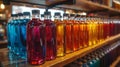 Row of Bottles Filled With Different Colored Liquids Royalty Free Stock Photo