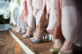 Row of bridesmaids in dresses