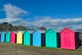 Row of brightly painted beach huts at the small village of Abersoch, Wales Royalty Free Stock Photo