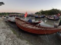 Row upon row of broken sailing boats lined the muddy Royalty Free Stock Photo