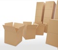 Row of brown open boxes 3d-illustration