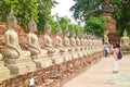 Row of Buddha Images Around the Inner Wall of Wat Yai Chai Mongkhon Temple, Ayutthaya Historical Park, Thailand Royalty Free Stock Photo