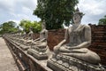 The Row of Buddha statues. Beautiful Bhudda Image in front of Main Stupa Chedi of Wat Yai Chai Mongkhon Temple, Ayutthaya Royalty Free Stock Photo