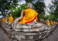 Row of Buddha statues in the old temple. Thailand, Ayutthaya