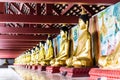 Row of Buddha statues in Wat Phra Borommathat Chaiya province Suratthani Thailand