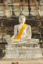 Row of Buddha statues in Wat Yai Chaimongkol in Ayutthaya Royalty Free Stock Photo