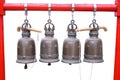 A row of Buddhist bells in temple in Thailand