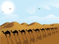 Row of camels in a desert