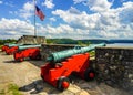 Row of cannons at the historic Fort Ticonderoga in Upstate New York