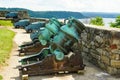 Row of cannons at the historic Fort Ticonderoga in Upstate New York Royalty Free Stock Photo