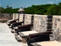 Row of cannons in a Spanish-colonial style fort in Mexico Royalty Free Stock Photo