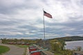 A row of canons on the outer wall of Fort Ticonderoga in Ticonderoga, New York