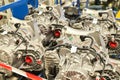 Row of car motor machine engine