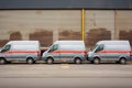 row of cargo vans at a warehouse ready for dispatch Royalty Free Stock Photo