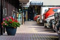 A row of cars in the parking lot near the office building Royalty Free Stock Photo