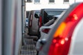 A row of cars in the parking lot near the office building Royalty Free Stock Photo