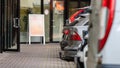 A row of cars in the parking lot near the office building Royalty Free Stock Photo