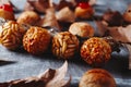 row of Catalan panellets on rustic gray surface Royalty Free Stock Photo