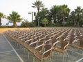 Row of chair seats in open air theater