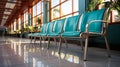 Row of chairs on waiting room or station. Generative AI. Royalty Free Stock Photo